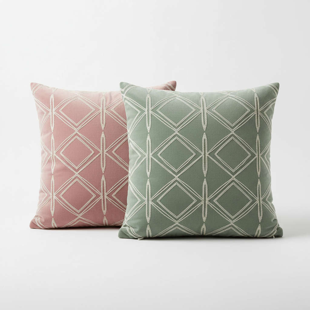 Set of 2 decorative velvet cushion covers in dusty pink and sage green