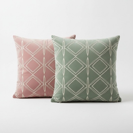 Set of 2 decorative velvet cushion covers in dusty pink and sage green