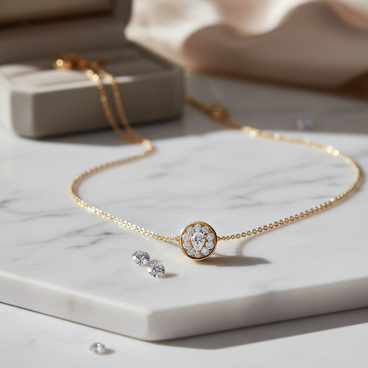 Elegant gold chain necklace with diamond pendant